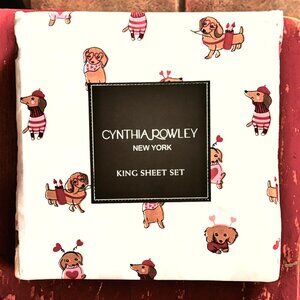 Cynthia Rowley KING Size Sheet Set - Valentine's Day Dachshund Dogs Cupid